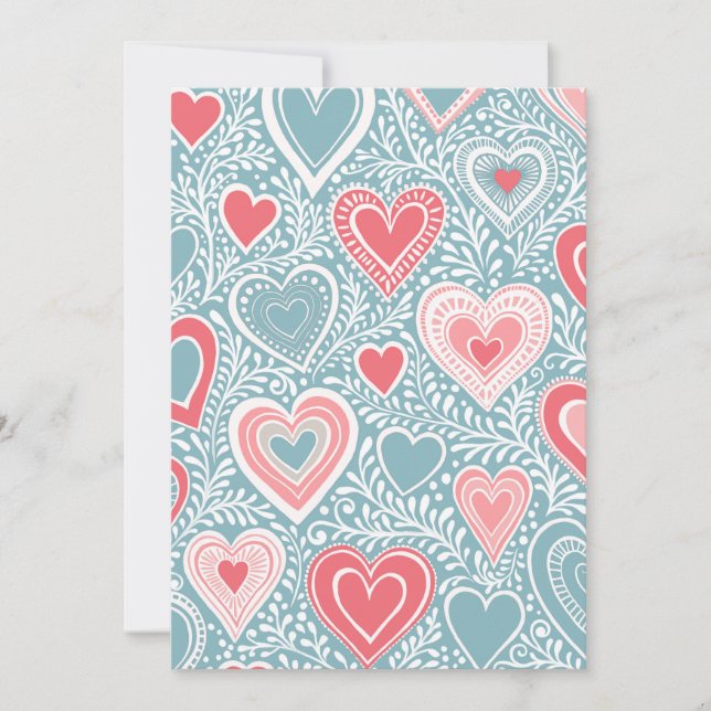 Cute Folk Floral Heart Dusty Blue Pink Baby Shower Julkort (Framsida)