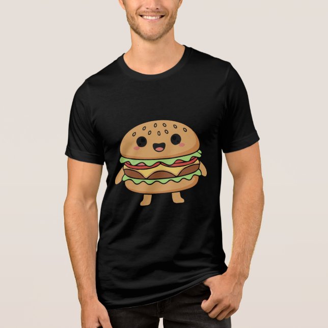 Cute food character illustration (smiling burger), t shirt (Framsida)