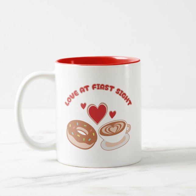 Cute Foodie Couple Coffee och Donut Mugg (Vänster)