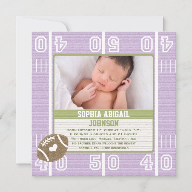 Cute Football Baby annonsering Lila Girl Girl Meddelande (Framsida)
