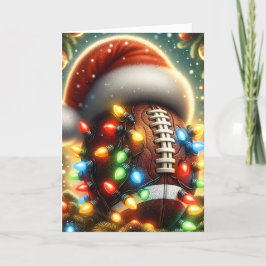 Cute Football in String Lights Christmas Helgkort
