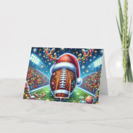 Cute Football with Reindeer Antlers Christmas Helgkort