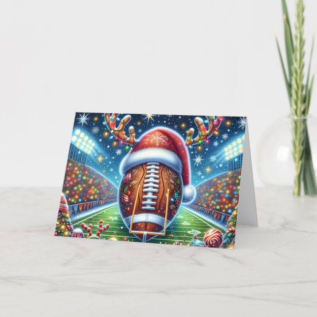 Cute Football with Reindeer Antlers Christmas Helgkort (Framsida)
