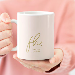 Cute för Rosa Guld Snyggt med monogram skript Kaffemugg