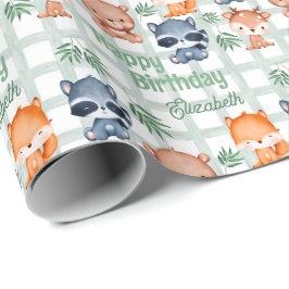 Cute Forest Animal Mint Kontrollerad Barns födelse Presentpapper