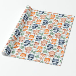 Cute Forest Animal Mint & White Kontrollerad Presentpapper