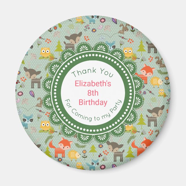 Cute Forest Animals Birthday Tack Magnet (Framsidan)
