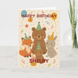 Cute Forest Animals Custom Birthday Kort
