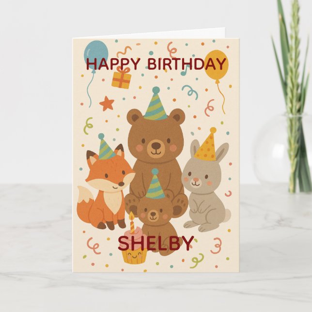 Cute Forest Animals Custom Birthday Kort (Framsida)