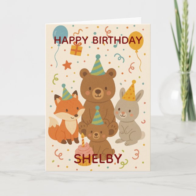 Cute Forest Animals Custom Birthday Kort (Framsida)