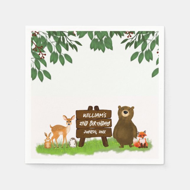 Cute Forest Animals Happy Woodland Kid's Birthday Pappersservett (Framsidan)