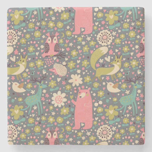 Cute Forest Animals Mönster Stenunderlägg (Framsidan)