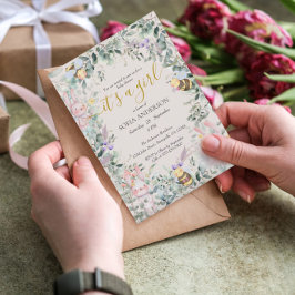 Cute Forest Animals QR Girl Baby Shower Inbjudningar