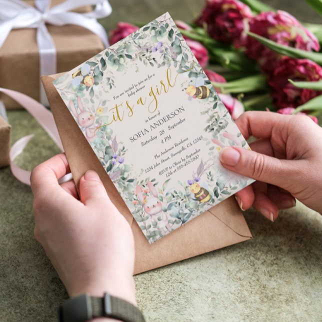 Cute Forest Animals QR Girl Baby Shower Inbjudningar (Skapare uppladdad)