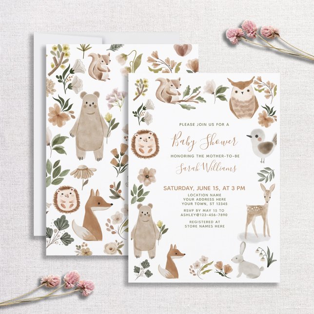 Cute Forest Animals skript Brown Boho Baby Shower Inbjudningar (Skapare uppladdad)
