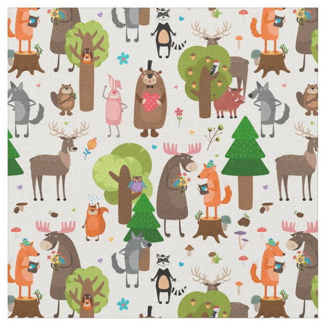 Cute Forest Animals Tyg (Närbild)