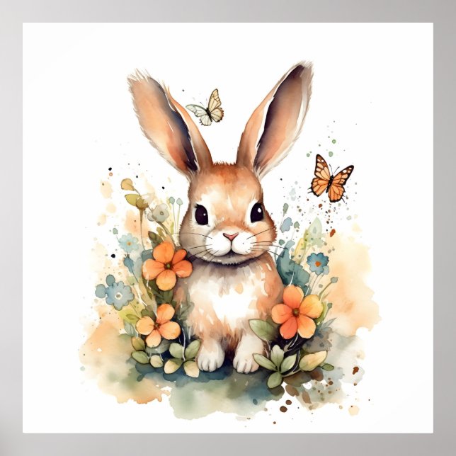 Cute Forest baby bunny Pints Nursery Art Poster (Framsidan)