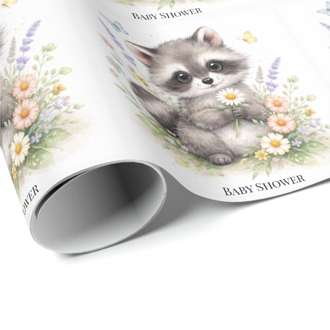 Cute Forest Baby Raccoon Baby Shower Presentpapper (Rullad Hörn)