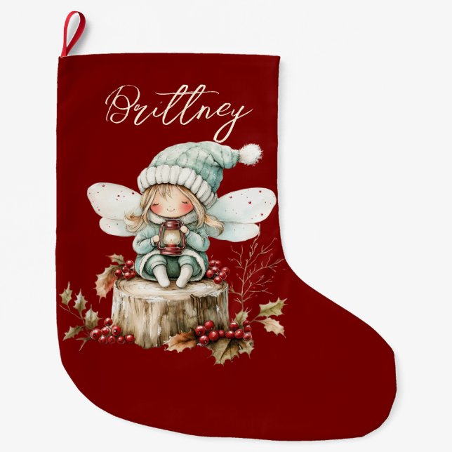 Cute Forest Christmas Fairy Stor Julstrumpa (Framsidan)