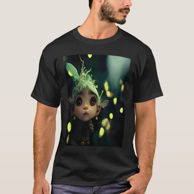 Cute Forest Fairy Elf in a Green Bioluminescent Fo T Shirt (Framsida)
