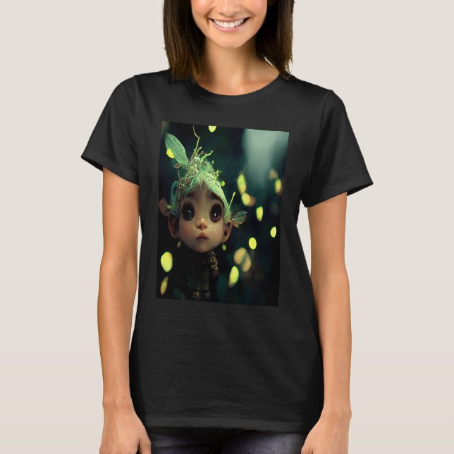 Cute Forest Fairy Elf in a Green Bioluminescent Fo T Shirt (Framsida)