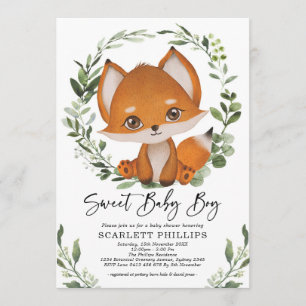 Cute Forest Fox Greenery Wandeys Pojke Shower Inbjudningar
