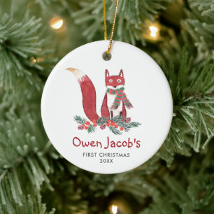 Cute Forest Fox Personlig Baby 1st jul Julgransprydnad Keramik