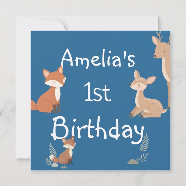 Cute Forest Friends Birthday Invitation  (Framsida)