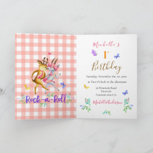 Cute Forest Hjort Waltzing Red Gingham Party Inbjudan