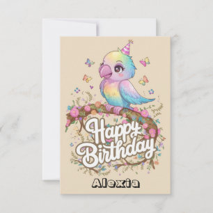 Cute Forest Parrot Digital Birthday Kort