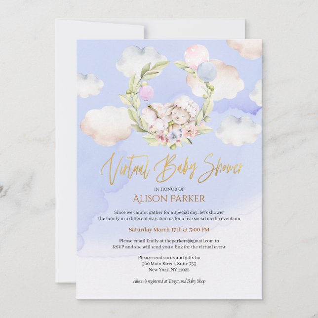 Cute Forest Rabbit Blå himmel | Virtuella babyskor Inbjudningar (Framsida)