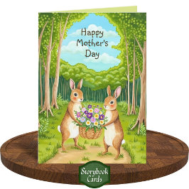 Cute Forest Rabbits Wildblommor Basket Mors dag Kort