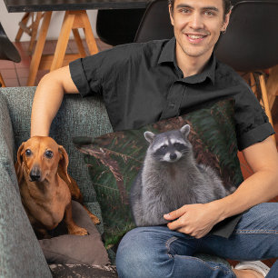 Cute Forest Raccoon Wildlife Photo Prydnadskudde