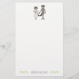 Cute Forest Raccoons Rustic Bröllop Personlig Brevpapper