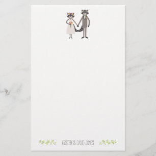 Cute Forest Raccoons Rustic Bröllop Personlig Brevpapper