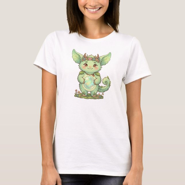 Cute Forest Sprite Fantasy Creature Illustration T Shirt (Framsida)