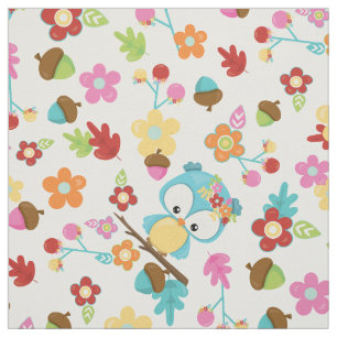 Cute Forest Uggla Flowers & löv Kawaii Girls Tyg