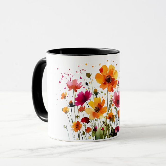 Cute forest wildlife and spring flowers coffee mug mugg (Framsida vänster)