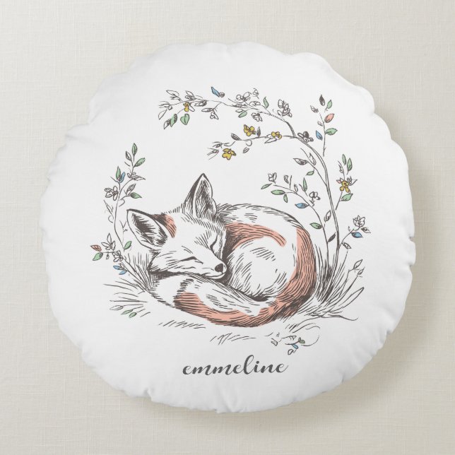 Cute Forest Woodland Fox Kids Personalized Rund Kudde (Framsidan)
