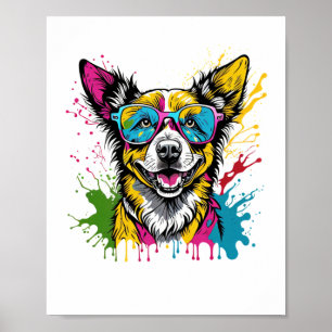Cute, förkrossad, färgad Hund, solglasögon för Poster