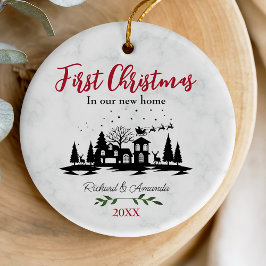 Cute, första julen, vårt nya hem, svart och vitt julgransprydnad keramik