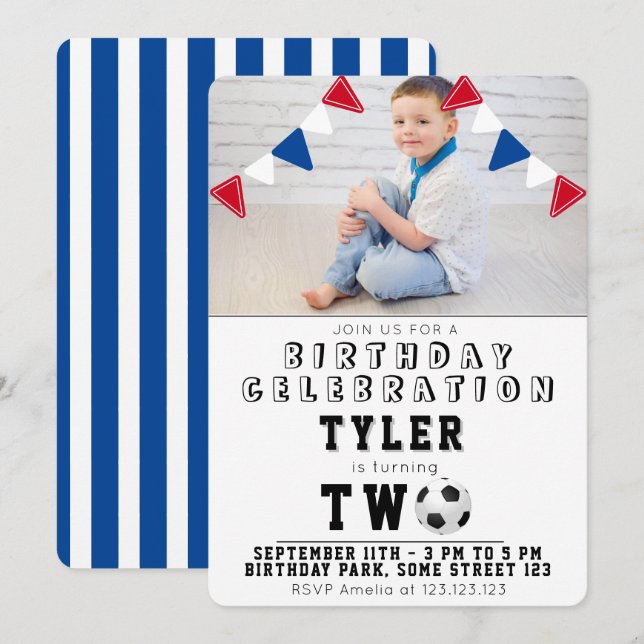 Cute Fotboll för fotboll för barn 2:a födelsedagen Inbjudningar (Fram/baksida)