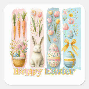 Cute Four Lodrät Brash Watercolor Hoppy Påsk Fyrkantigt Klistermärke