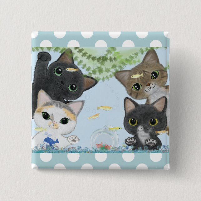 Cute Four Medaka Cats Knapp (Framsida)