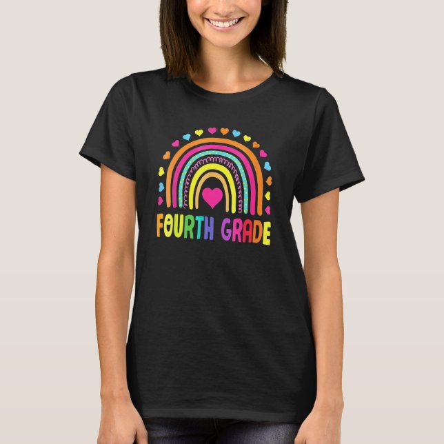 Cute Fourth Grade Rainbow Girls Kids Teacher Team  T Shirt (Framsida)