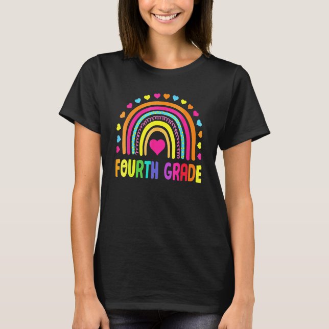 Cute Fourth Grade Rainbow Girls Kids Teacher Team  T Shirt (Framsida)