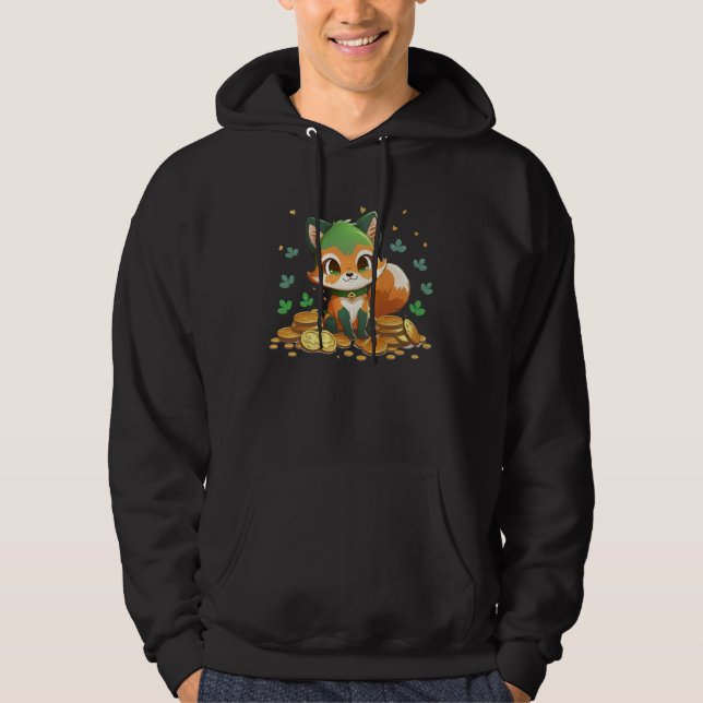 Cute Fox and Gold Coins St Patrick s Day Fox   1 Hoodie (Framsida)