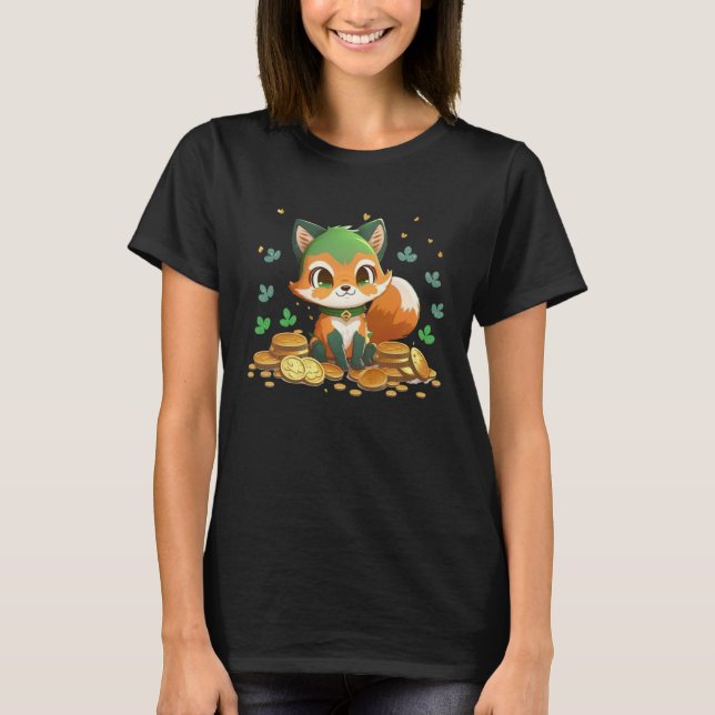 Cute Fox and Gold Coins St Patrick s Day Fox   1 T Shirt (Framsida)