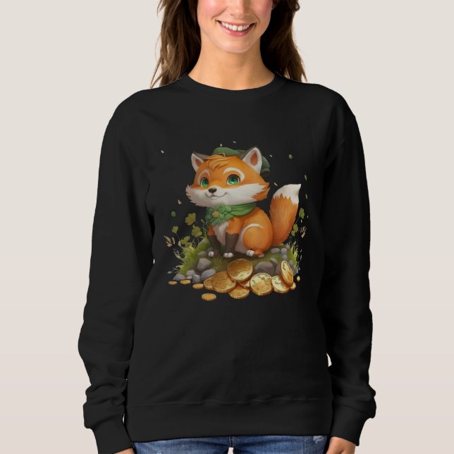 Cute Fox and Gold Coins St Patrick s Day Fox T Shirt (Framsida)