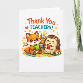 Cute fox and hedgehog teacher appreciation design kort